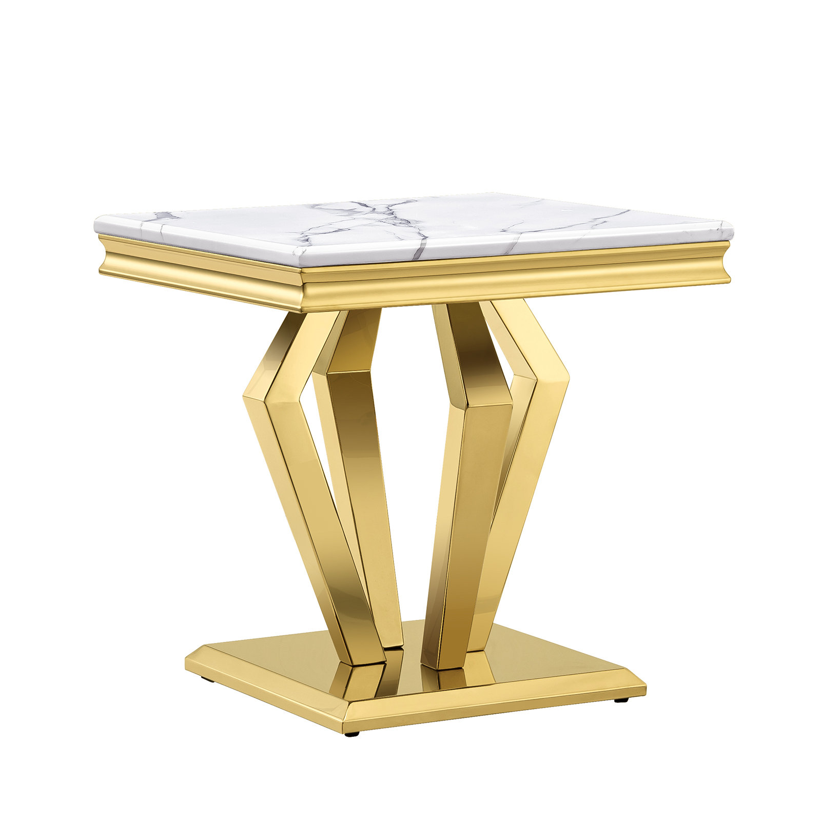 Everly Quinn Xane Gold End Table with Polished Geometric Base and 22